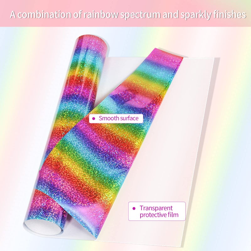 VINYL FROG Holographic Heat Transfer Vinyl 12 "" x5ft Rainbow Heat Press Patterned Vinyl Iron on HTV Vinyl for DIY Clothing and Other Fabric - Image 2